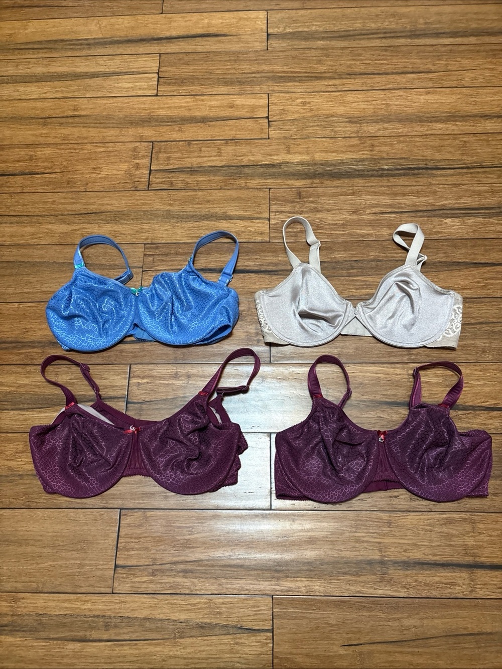 38D Bra Lot Of 4 Wacoal Chantelle Maroon Blue Beige - Picture 2 of 10